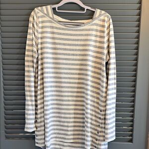 Striped Long Sleeve Top with Button Detail-M